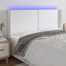 sengegavl med LED-lys 203x16x118/128 cm kunstlæder hvid