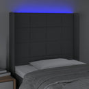 sengegavl med LED-lys 83x16x118/128 cm stof mørkegrå