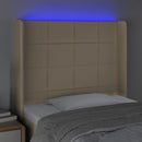 sengegavl med LED-lys 83x16x118/128 cm stof cremefarvet
