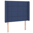 sengegavl med LED-lys 83x16x118/128 cm stof blå