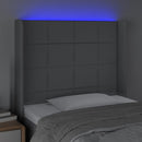sengegavl med LED-lys 93x16x118/128 cm stof lysegrå