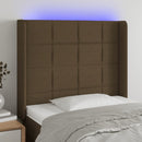 sengegavl med LED-lys 93x16x118/128 cm stof mørkebrun
