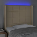 sengegavl med LED-lys 93x16x118/128 cm stof cremefarvet