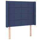 sengegavl med LED-lys 93x16x118/128 cm stof blå