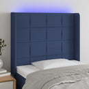 sengegavl med LED-lys 93x16x118/128 cm stof blå