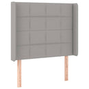 sengegavl med LED-lys 103x16x118/128 cm stof lysegrå