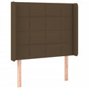sengegavl med LED-lys 103x16x118/128 cm stof mørkebrun