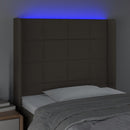sengegavl med LED-lys 103x16x118/128 cm stof gråbrun
