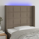 sengegavl med LED-lys 103x16x118/128 cm stof gråbrun