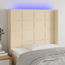 sengegavl med LED-lys 103x16x118/128 cm stof cremefarvet