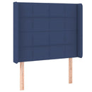 sengegavl med LED-lys 103x16x118/128 cm stof blå