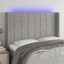 sengegavl med LED-lys 147x16x118/128 cm stof lysegrå