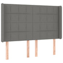 sengegavl med LED-lys 147x16x118/128 cm stof mørkegrå