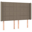 sengegavl med LED-lys 147x16x118/128 cm stof gråbrun