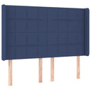 sengegavl med LED-lys 147x16x118/128 cm stof blå