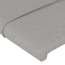 sengegavl med LED-lys 163x16x118/128 cm stof lysegrå