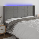 sengegavl med LED-lys 163x16x118/128 cm stof mørkegrå