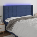 sengegavl med LED-lys 163x16x118/128 cm stof blå
