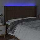 sengegavl med LED-lys 183x16x118/128 cm stof mørkebrun