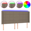 sengegavl med LED-lys 183x16x118/128 cm stof gråbrun