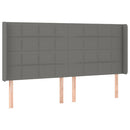 sengegavl med LED-lys 203x16x118/128 cm stof mørkegrå