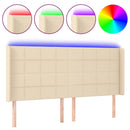 sengegavl med LED-lys 203x16x118/128 cm stof cremefarvet