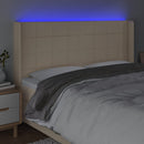 sengegavl med LED-lys 203x16x118/128 cm stof cremefarvet