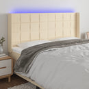 sengegavl med LED-lys 203x16x118/128 cm stof cremefarvet