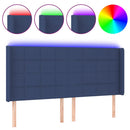 sengegavl med LED-lys 203x16x118/128 cm stof blå