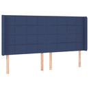 sengegavl med LED-lys 203x16x118/128 cm stof blå