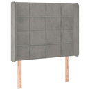 sengegavl med LED-lys 83x16x118/128 cm fløjl lysegrå