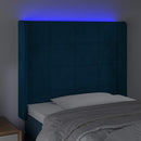 sengegavl med LED-lys 83x16x118/128 cm fløjl mørkeblå