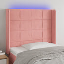 sengegavl med LED-lys 83x16x118/128 cm fløjl lyserød