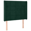 sengegavl med LED-lys 93x16x118/128 cm fløjl mørkegrøn