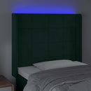 sengegavl med LED-lys 93x16x118/128 cm fløjl mørkegrøn