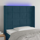 sengegavl med LED-lys 93x16x118/128 cm fløjl mørkeblå