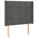 sengegavl med LED-lys 103x16x118/128 cm fløjl mørkegrå