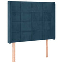 sengegavl med LED-lys 103x16x118/128 cm fløjl mørkeblå