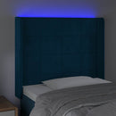 sengegavl med LED-lys 103x16x118/128 cm fløjl mørkeblå