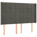 sengegavl med LED-lys 147x16x118/128 cm fløjl mørkegrå