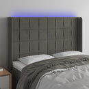 sengegavl med LED-lys 147x16x118/128 cm fløjl mørkegrå