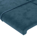sengegavl med LED-lys 147x16x118/128 cm fløjl mørkeblå