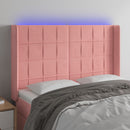 sengegavl med LED-lys 147x16x118/128 cm fløjl lyserød