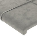 sengegavl med LED-lys 163x16x118/128 cm fløjl lysegrå