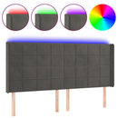 sengegavl med LED-lys 163x16x118/128 cm fløjl mørkegrå