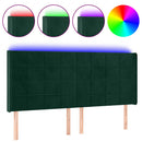 sengegavl med LED-lys 163x16x118/128 cm fløjl mørkegrøn