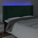 sengegavl med LED-lys 183x16x118/128 cm fløjl mørkegrøn