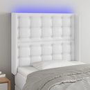 sengegavl med LED-lys 93x16x118/128 cm kunstlæder hvid