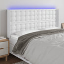sengegavl med LED-lys 147x16x118/128 cm kunstlæder hvid