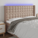 sengegavl med LED-lys 147x16x118/128 cm kunstlæder cappuccino